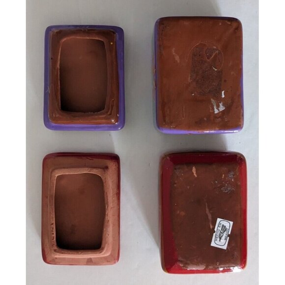Lot Of 2 Folk Art Pottery Trinket Boxes Tonala Mexico Handmade Terracotta 3.5 in - Picture 8 of 8